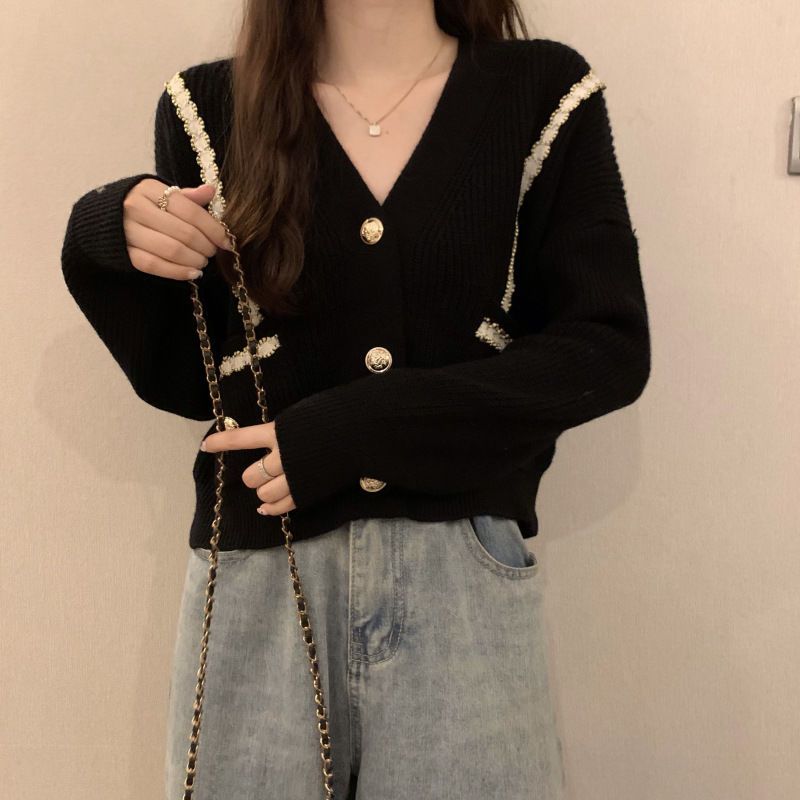 185441-2022早秋法式小众v领小香风针织开衫气质百搭短款外套女外穿-详情图