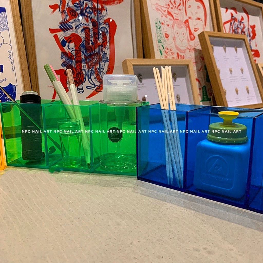网红日系 时髦色系桌面三格收纳盒棉片笔刷bv绿美甲工具