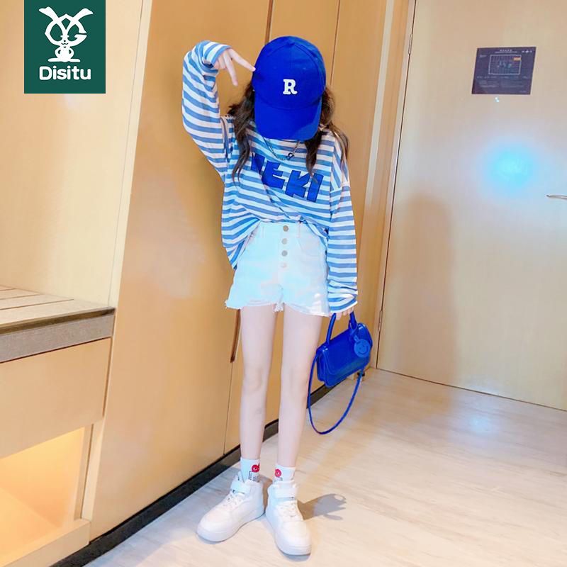 迪斯兔女童夏裝防曬T恤兒童韓版洋氣中大童夏洋氣薄款防蚊上衣潮