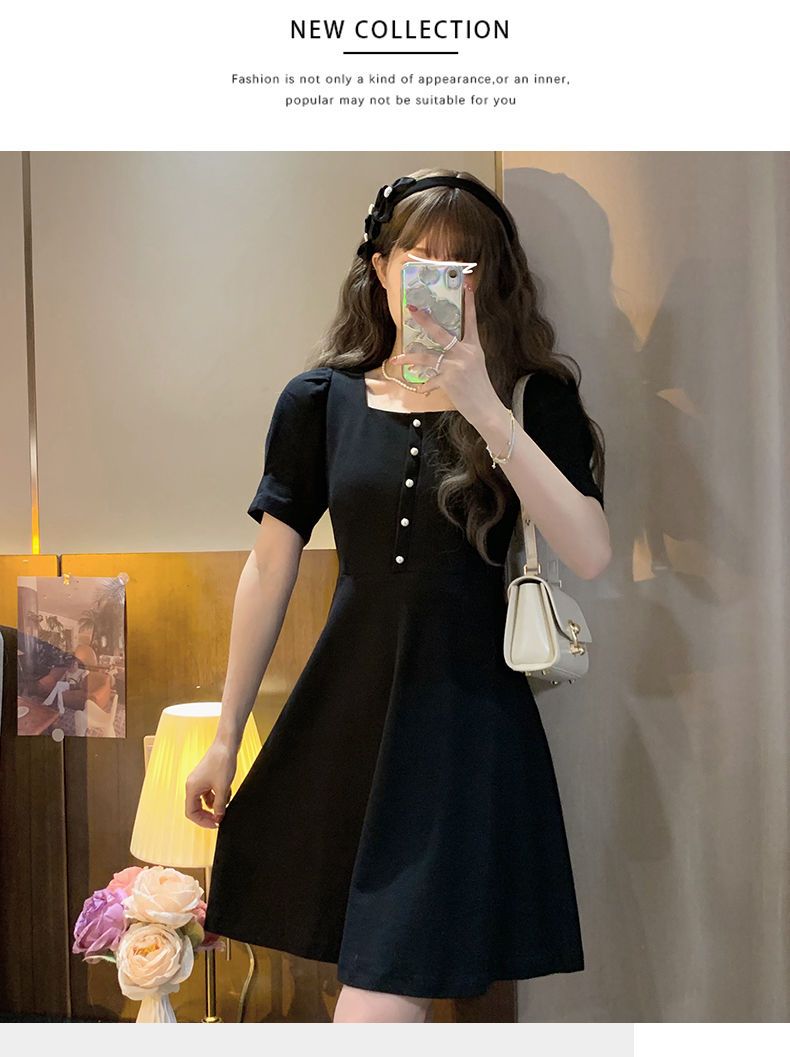 【特惠現貨】夏裝新款森系法式復古氣質赫本風小黑裙短袖顯瘦A字連衣裙