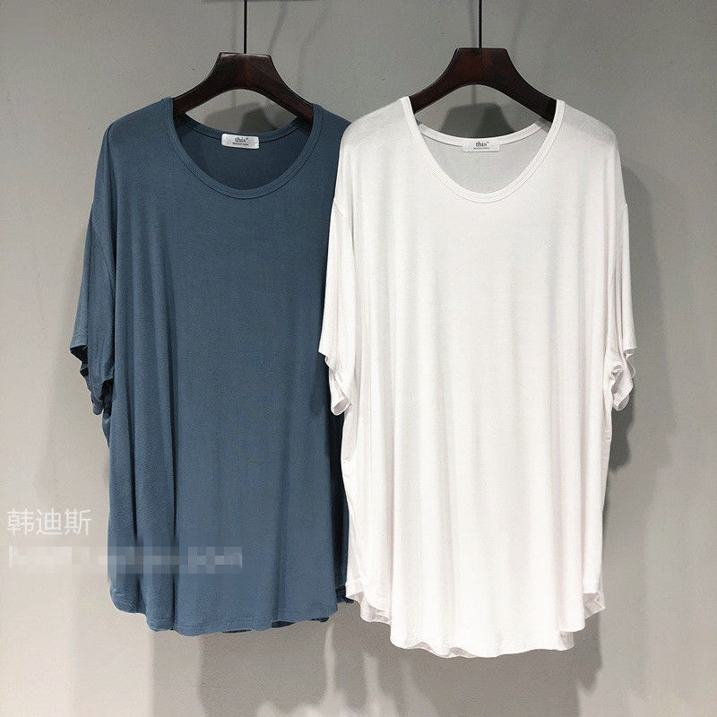 2022 summer dress South Korea's Dongdaemun new solid color U-neck loose drape mid-length modal short-sleeved T-shirt for women