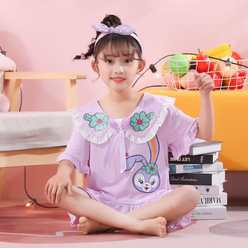 夏季女童睡衣小女孩公主卡通薄款短袖空调服儿童套装家居服