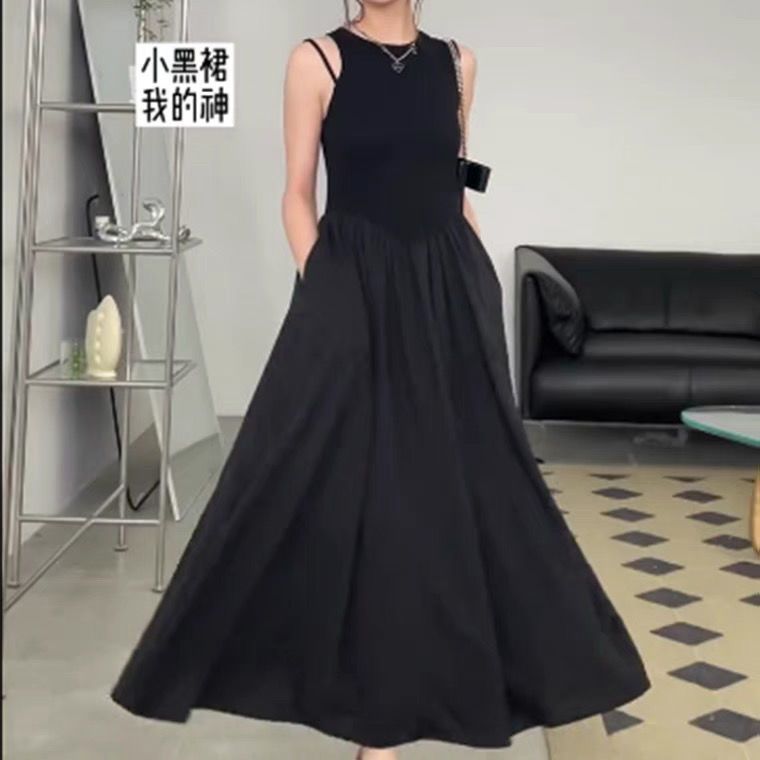 South Korea's Dongdaemun 2022 new round neck a-line big swing waist slimming sleeveless mopping vest strap dress