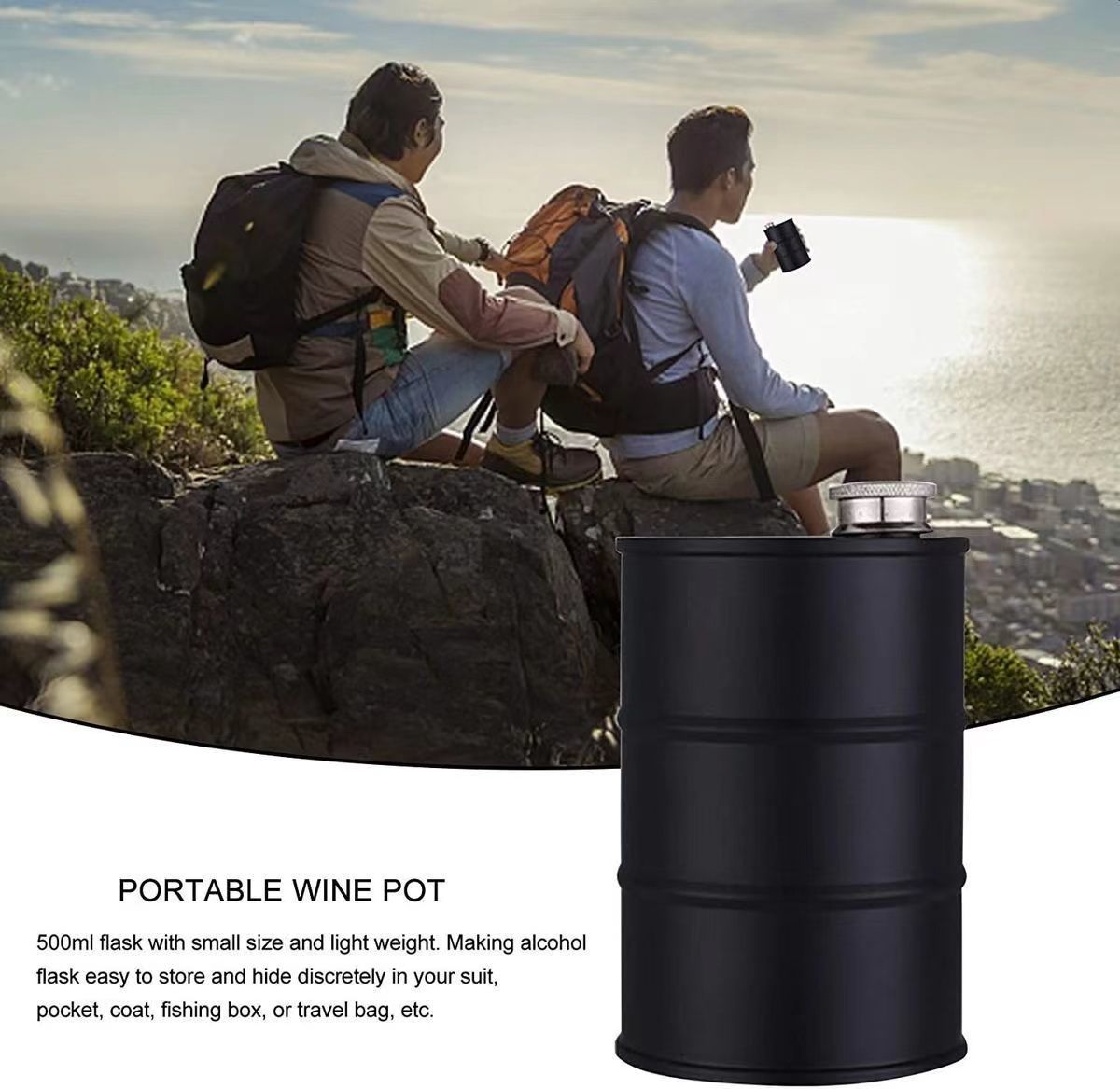 750ml Creative Gasoline Barrel Outdoor 304 Stainless Steel Camping Leak-Proof Mini Water Bottle_voghion.com