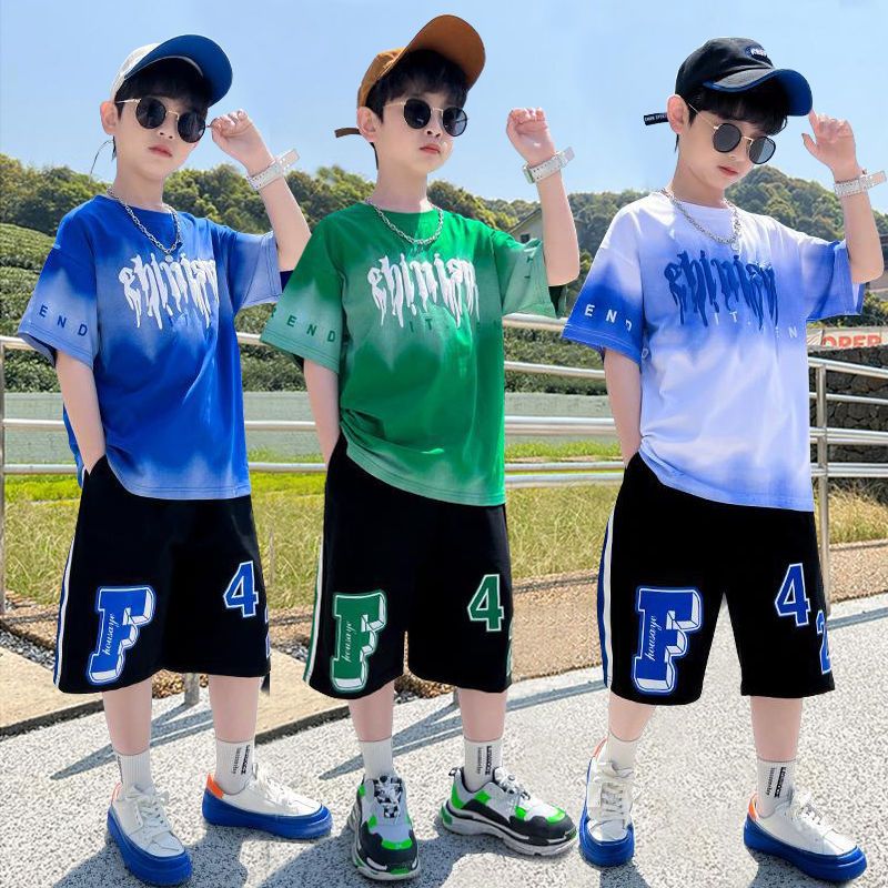 童装男童夏装套装2023新款韩版帅气儿童套装男中大童运动两件套潮