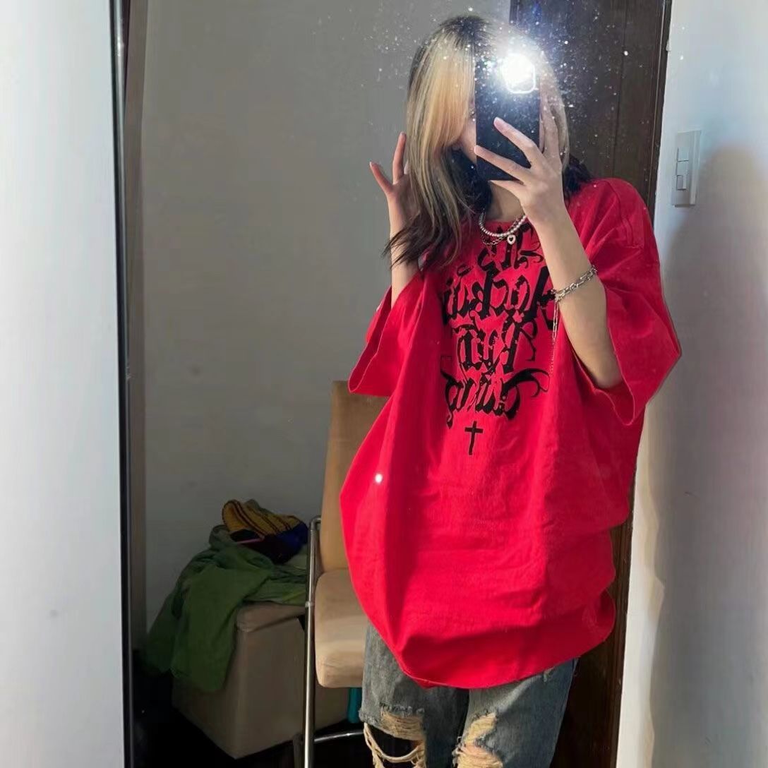 100%純棉高街嘻哈個性字母美式印花短袖T恤女ins寬鬆休閒上衣
