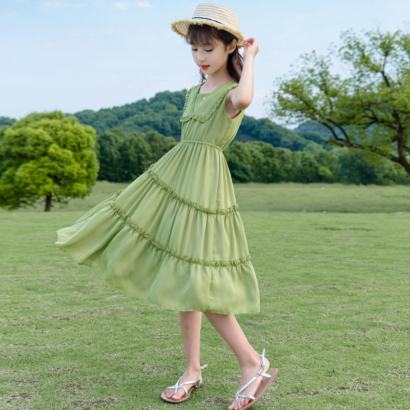 童裝女童夏裝連衣裙2021新款韓版洋氣裙子中大童兒童夏季過膝長裙