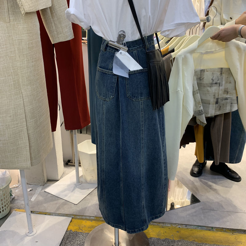 春季纯色小清新大码牛仔半身裙女2023韩版复古高腰设计感显瘦裙子