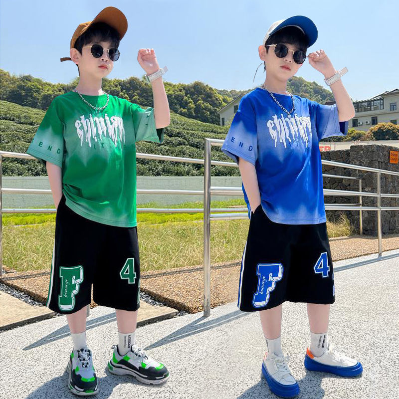 童装男童夏装套装2023新款韩版帅气儿童套装男中大童运动两件套潮