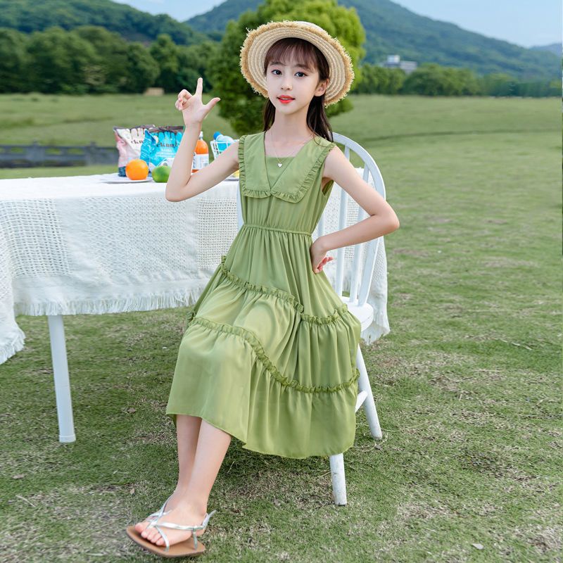 童装女童夏装连衣裙新款韩版洋气裙子中大童儿童夏季过膝长裙