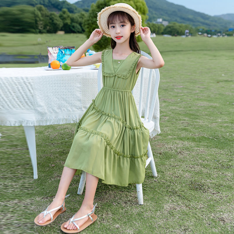 童装女童夏装连衣裙新款韩版洋气裙子中大童儿童夏季过膝长裙