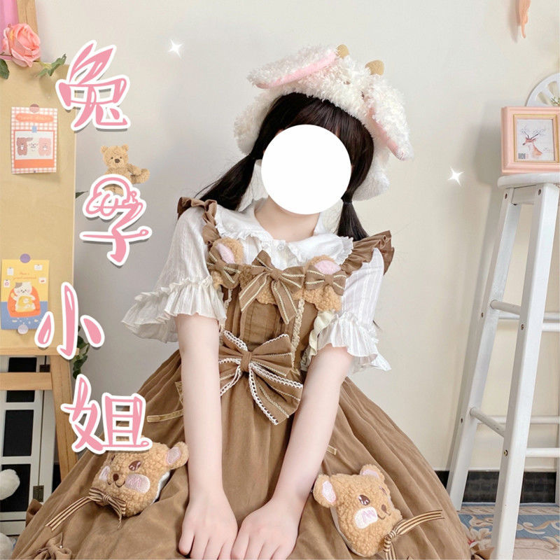 兔子小姐原創lolita可愛軟妹洛麗塔純棉內搭甜美娃娃領短袖襯衫夏