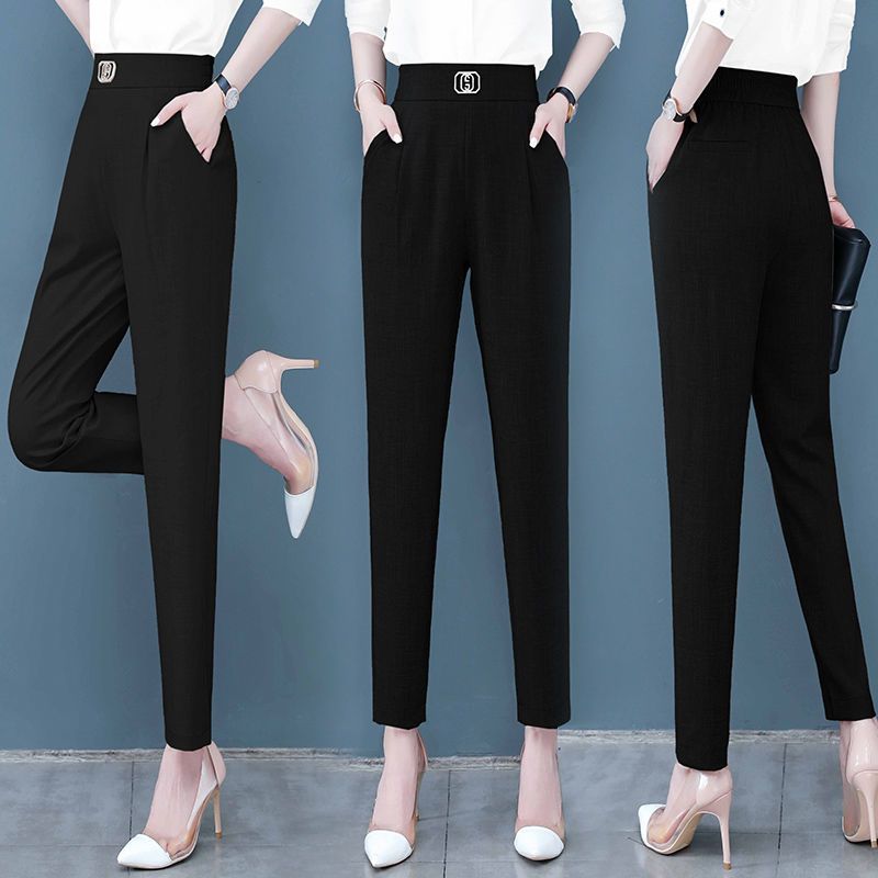 Ice Silk Cotton Linen High Waist Casual Pants Women's Summer Thin Section Fashion All-Match Suit Pants Nine Minute Pants