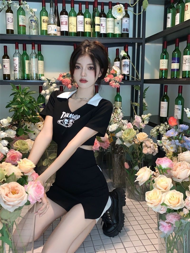 Sweet hot girl pure desire black waistless chic dress female waist temperament polo slim fit bag hip skirt summer skirt