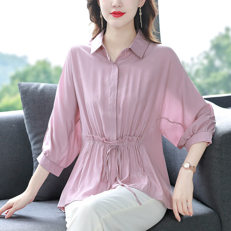 純色打底衫女七分袖2023春夏秋新款寬鬆顯瘦遮肚上衣時尚洋氣小衫