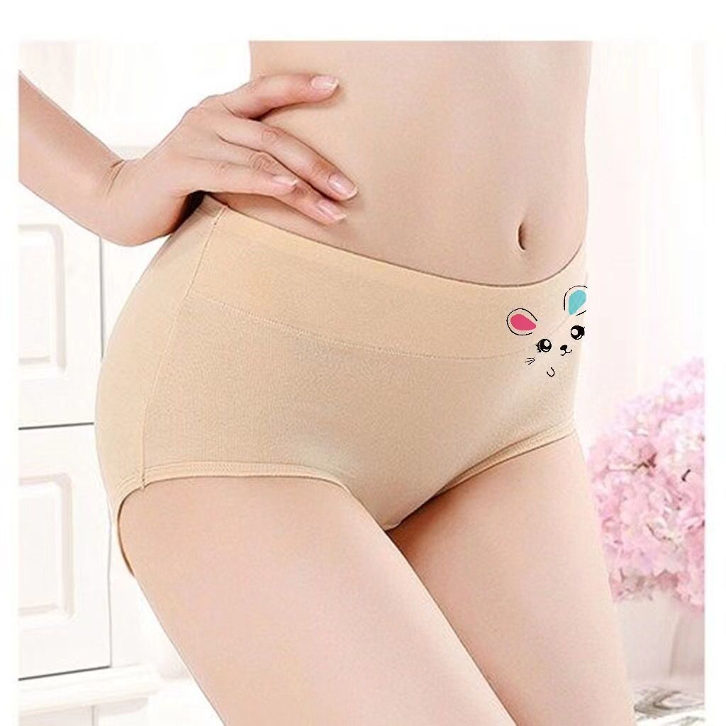 5 pieces of cotton mid-high waist women's underwear women's tummy control printing breathable antibacterial seamless girl cartoon briefs head