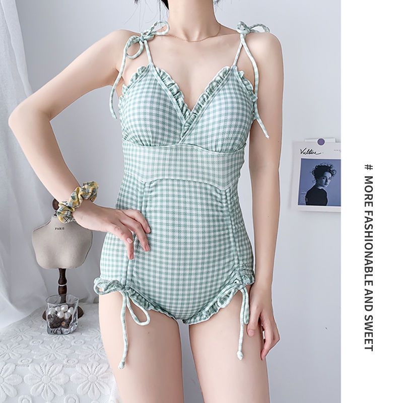 Girls' swimsuit female summer one-piece cover belly slimming student super fairy ins style open back small chest hot spring sexy sweet outfit