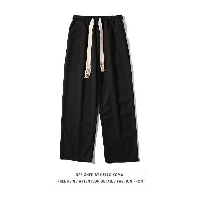 Tide brand retro solid color waffle pants ins straight casual pants for men and women street loose drape all-match trousers