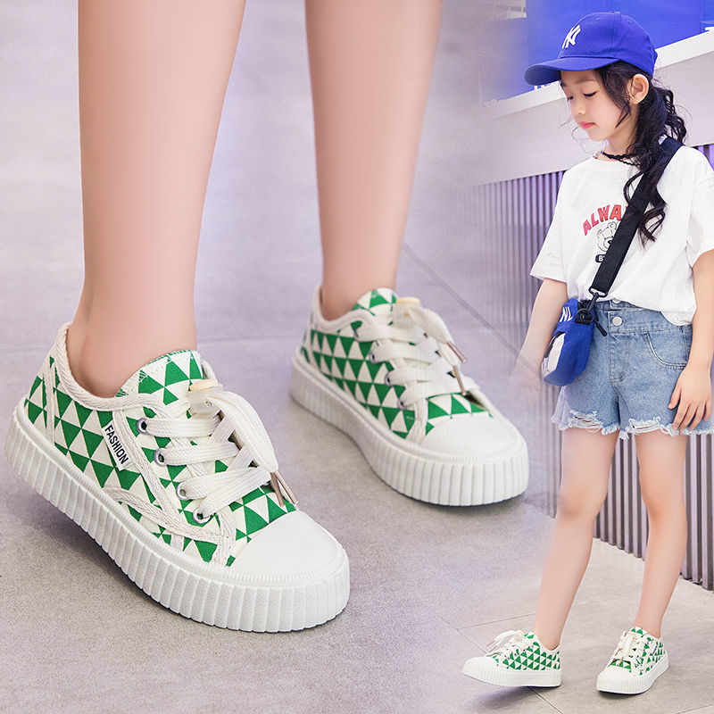 女童鞋子2023夏季新款儿童休闲运动板鞋中大童女孩格子帆布鞋软底