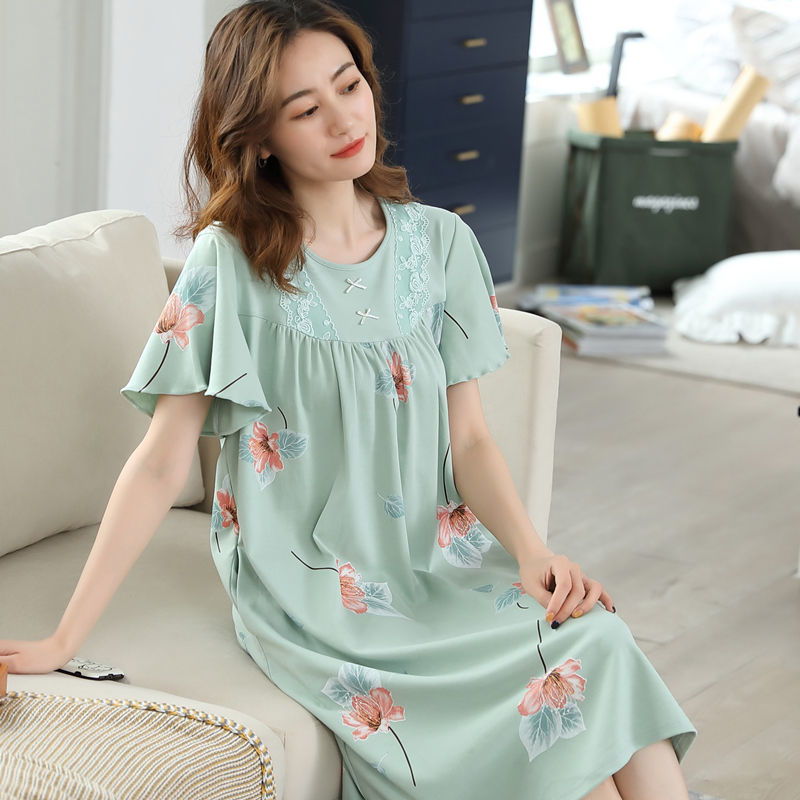 Brand high-grade cotton nightdress women's summer modal pajamas home clothes can be worn outside middle-aged people thin section loose large size