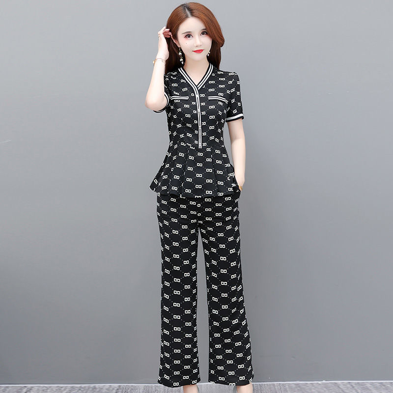 Single/Suit Internet celebrity hot style chiffon shirt women's clothing 2023 summer new age-reducing age-reducing belly-covering slimming two-piece trousers