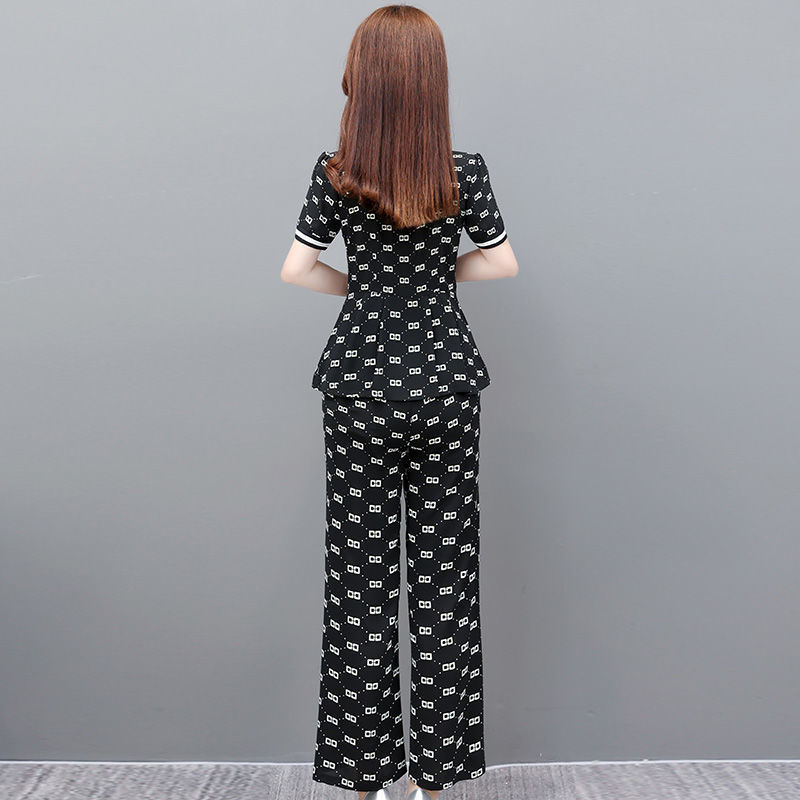 Single/Suit Internet celebrity hot style chiffon shirt women's clothing 2023 summer new age-reducing age-reducing belly-covering slimming two-piece trousers