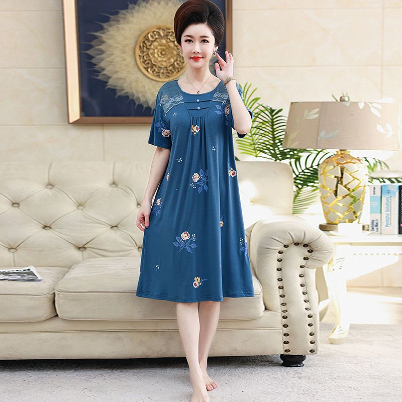 Brand high-grade cotton nightdress women's summer modal pajamas home clothes can be worn outside middle-aged people thin section loose large size