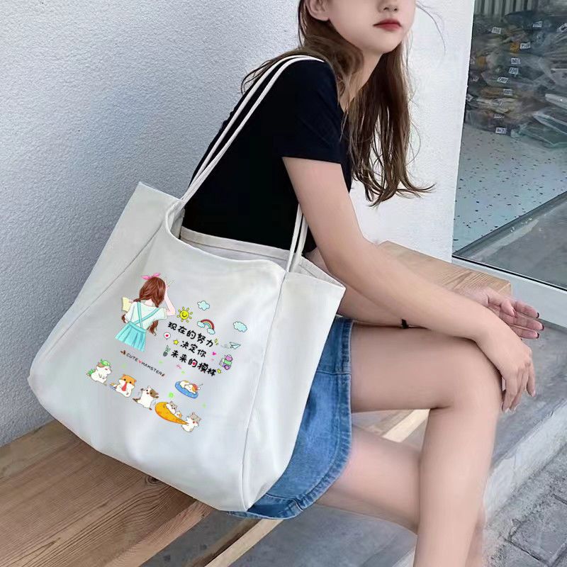 大容量包包女2023夏季新款韓版百搭帆布包女單肩手提學生上課書包
