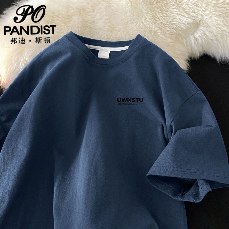 PANDIST Hong Kong style ins short-sleeved men's summer trendy brand loose cotton three-quarter sleeve student trendy t-shirt clothes