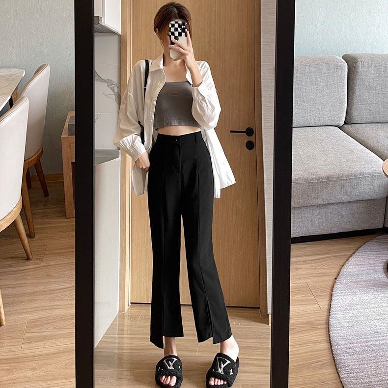 Micro-flare wide-leg pants women's summer thin section high-waisted slim small suit nine-point pants spring and autumn split casual pants