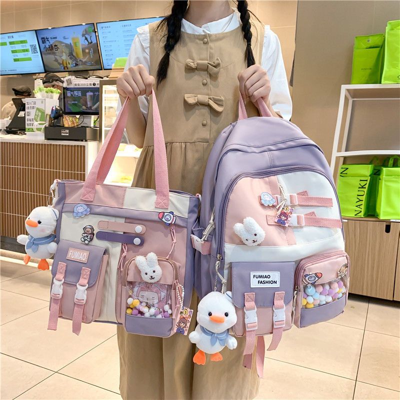 書包女生ins初中生背包三到五六年級拼色可愛小學生雙肩包中學生