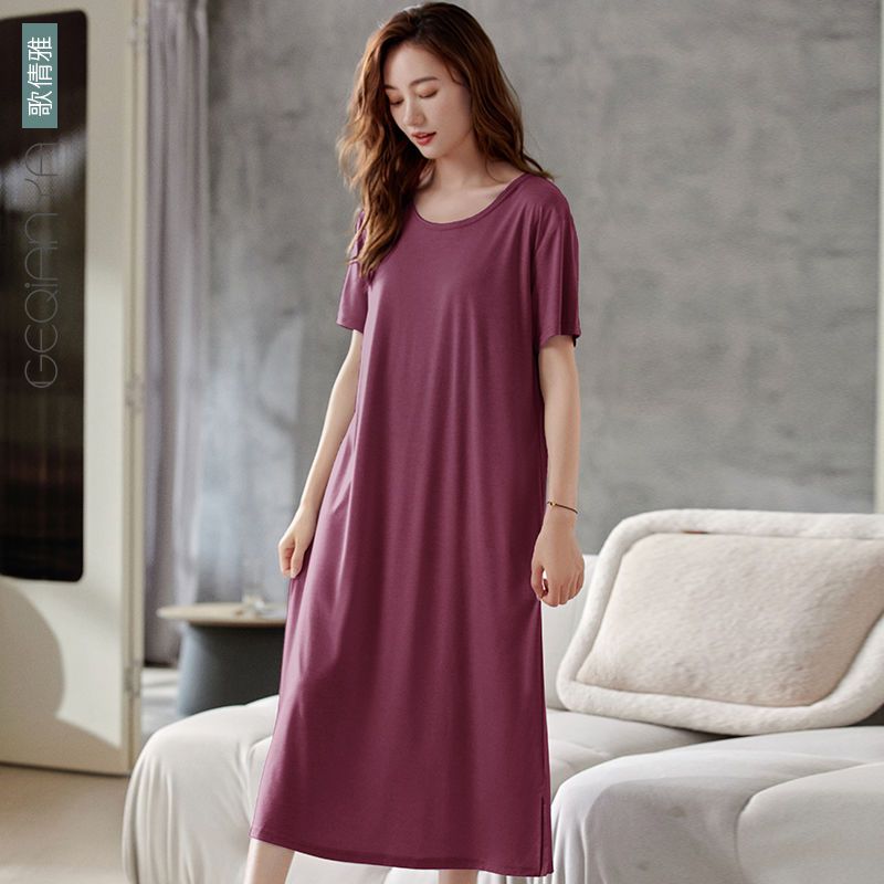 Songqianya anti-convex nightdress with chest pad women's summer thin section modal one-piece outer wear ladies pajamas summer