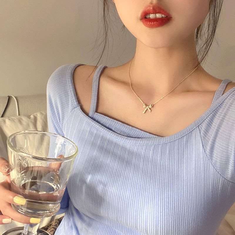 2022 new bowknot necklace women's light luxury niche design necklace style temperament high-end clavicle chain