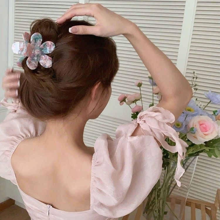 Acetic acid flower catch clip sweet girl hair catch plate hair clip back head hair clip hair claw summer new hair accessories
