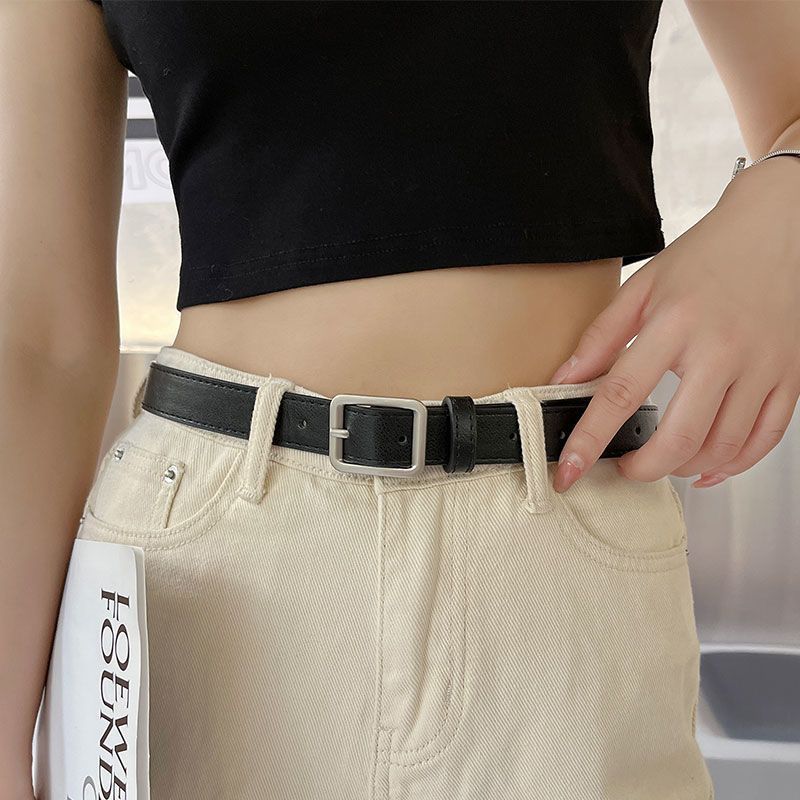 New fashion all-match belt Chic student casual retro simple square buckle belt trousers unisex