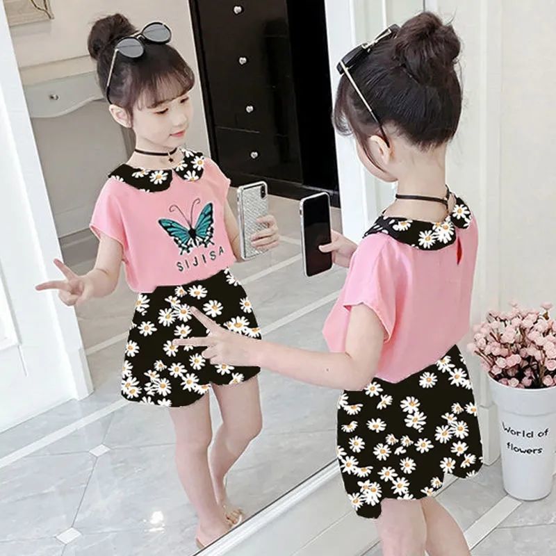 Girls summer suit 2023 new foreign style chiffon dot two-piece set children's little girl summer clothes suit
