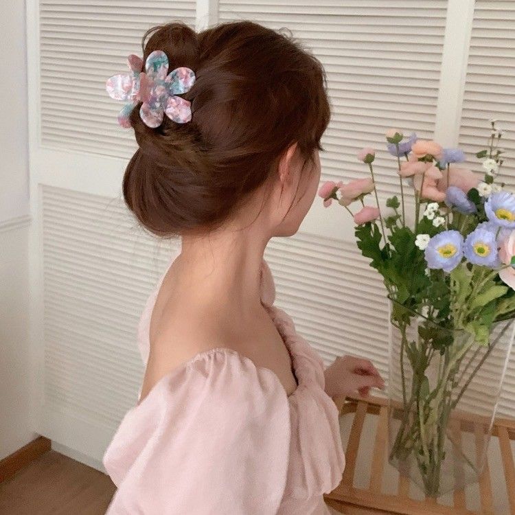 Acetic acid flower catch clip sweet girl hair catch plate hair clip back head hair clip hair claw summer new hair accessories