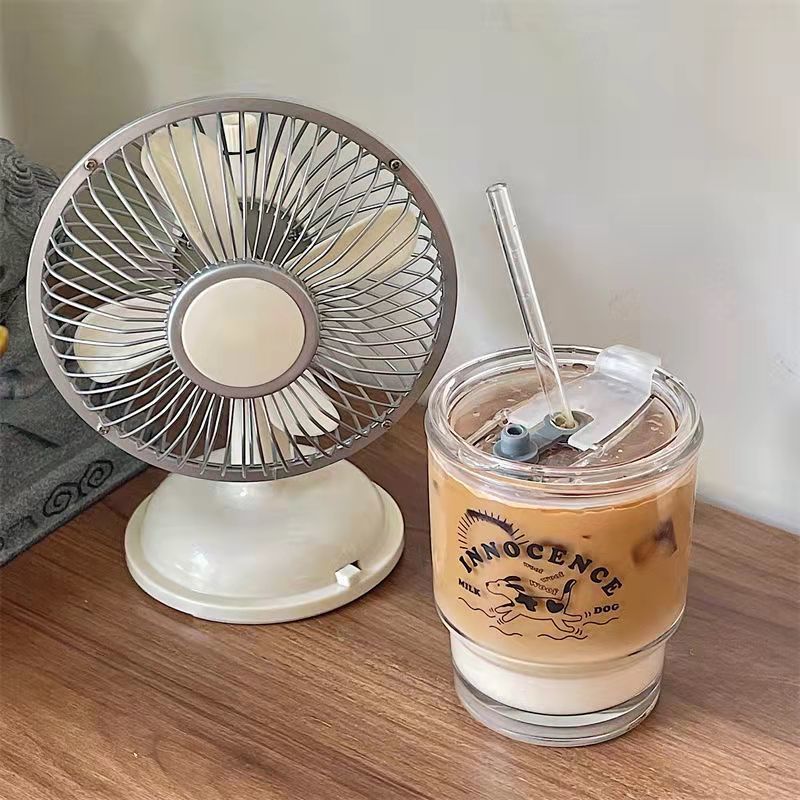 Han Feng's original design ins cartoon puppy glass straw water cup coffee cup breakfast cup lovers cup with cover