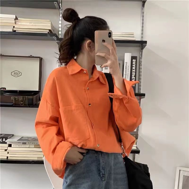 Spring and Autumn 2023 Casual Korean Style Loose Design Niche Long Sleeve Candy Color Top Jacket Women's Corduroy Shirt