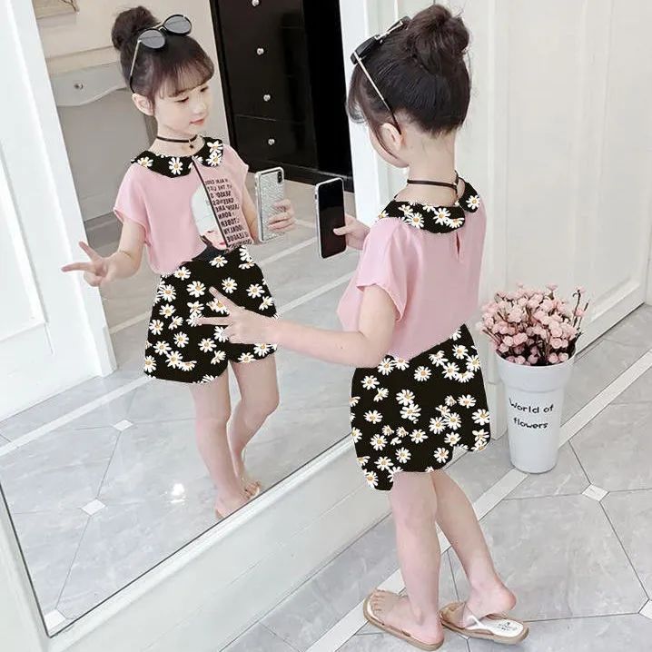 Girls summer suit 2023 new foreign style chiffon dot two-piece set children's little girl summer clothes suit