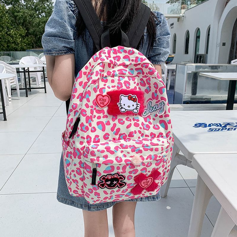 原創Y2K千禧可愛KTM雙肩包粉色豹紋書包小眾卡通動漫學生少女背包