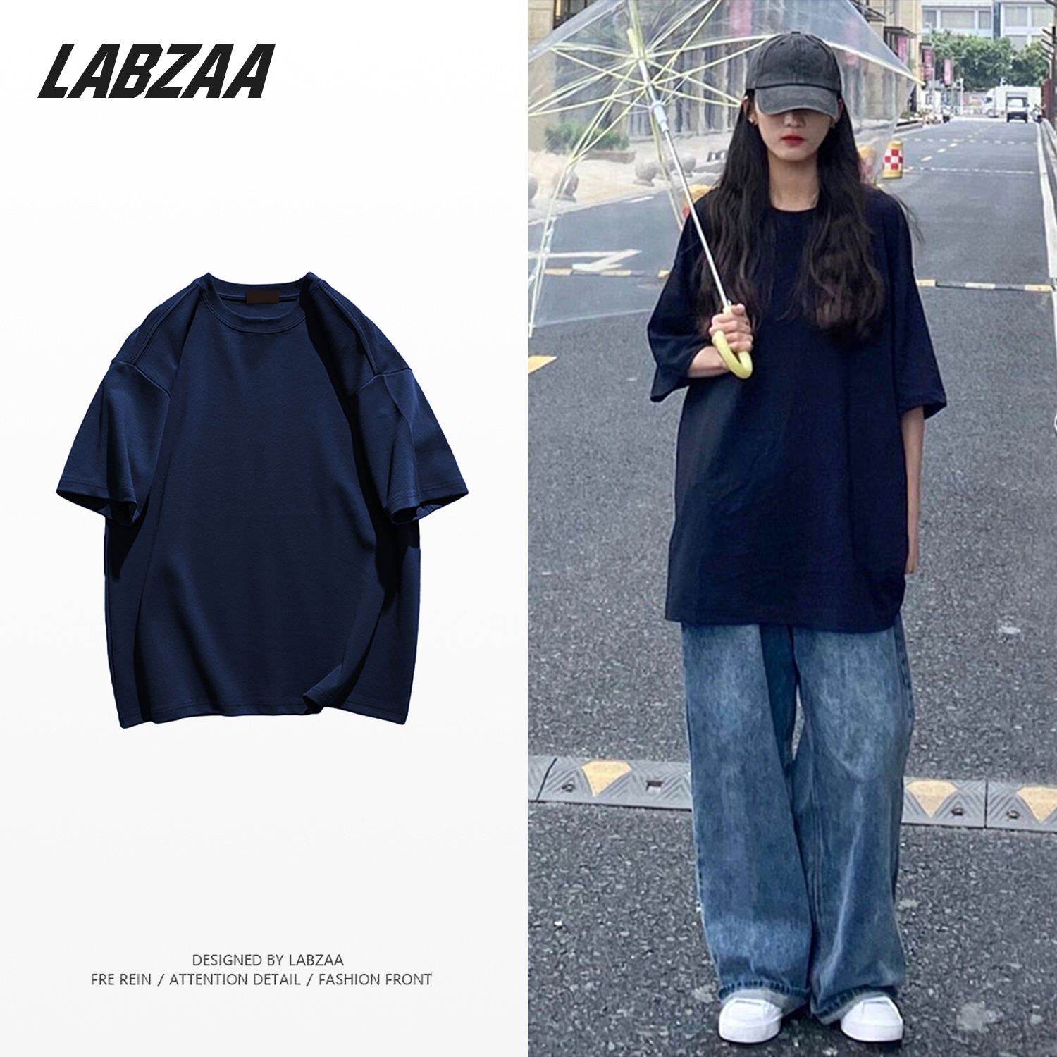 LABZAA summer new heavy cotton short-sleeved T-shirt women's solid color ins country tide brand niche couple round neck top