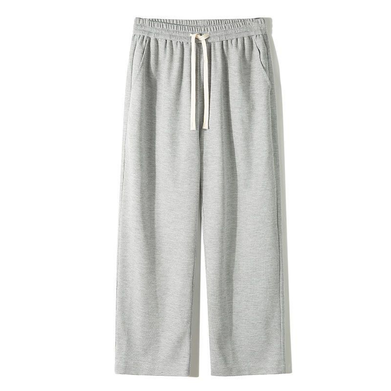 Waffle trousers men's Hong Kong style ins niche loose casual straight wide-leg pants students all-match sports pants