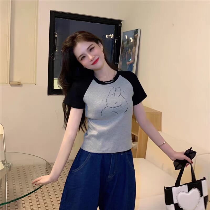 Small fragrant wind short top women's trendy ins all-match temperament student summer T-shirt waist slimming and age-reducing short-sleeved shirt