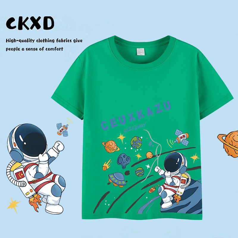  new handsome 100% cotton children's T-shirt summer cartoon cartoon spaceman short-sleeved personality children's clothing