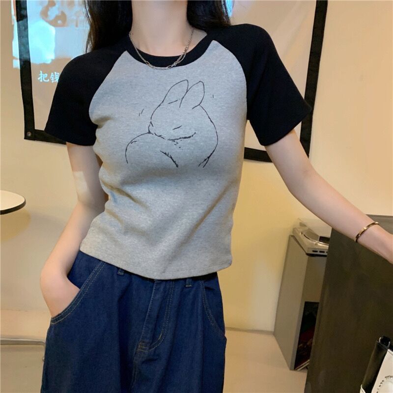 Small fragrant wind short top women's trendy ins all-match temperament student summer T-shirt waist slimming and age-reducing short-sleeved shirt