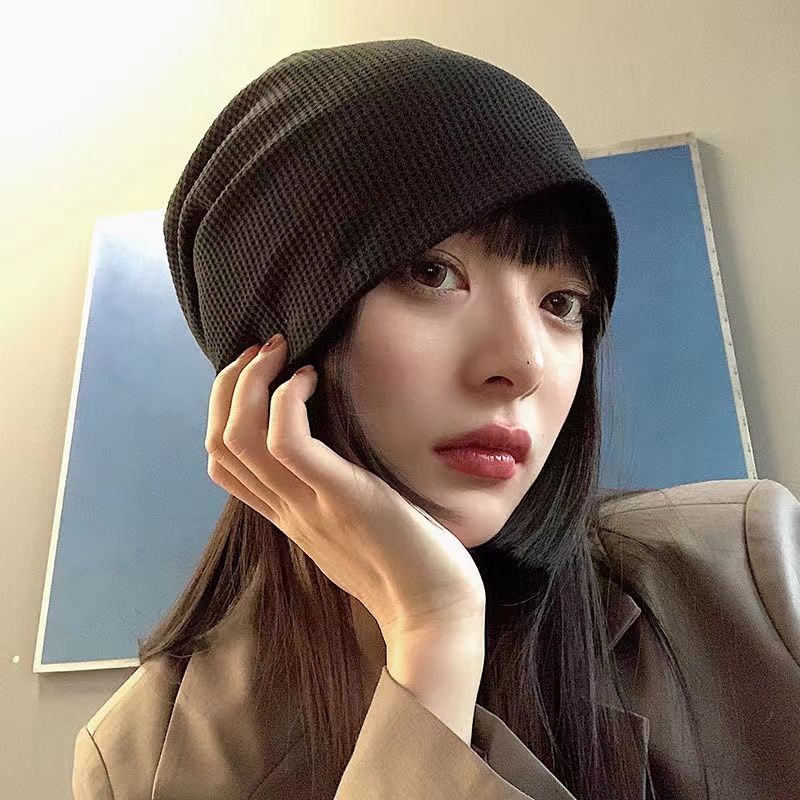 Confinement hat women's winter woolen big head wrap head cap cold hat spring and autumn black thickened knitted pile hat men