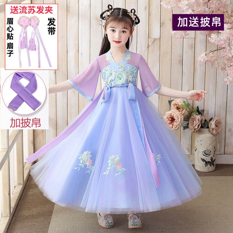 女童漢服夏裝短袖古裝襦裙兒童唐裝小女孩超仙連衣裙中國風公主裙