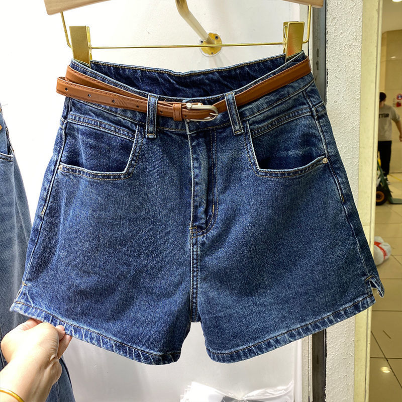藍色牛仔短褲女夏季薄款2023新款直筒高腰顯瘦a字闊腿褲外穿熱褲