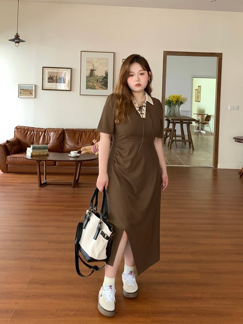 微胖MM大碼polo連衣裙夏季新款裙子女小眾設計感綁帶別致連衣裙